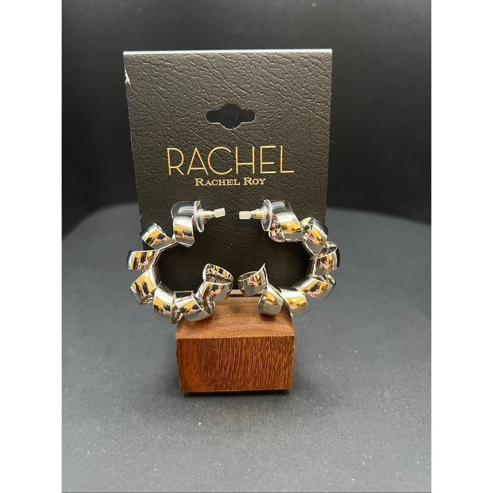 New! RACHEL Rachel Roy Silver Tone Twisted Spiral Hoop Earrings